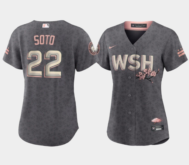 Women's Grey Washington Nationals #22 Juan Soto 2022 City Connect Cherry Blossom Stitched Jersey(Run Small)
